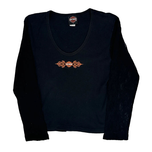 Vintage Belleville, Il Harley Davidson Graphic Long Sleeve T-Shirt - Large Black Cotton