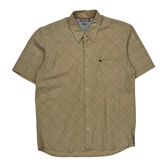 Vintage Quiksilver Checked Short Sleeve Shirt - Medium Beige Cotton