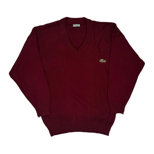 Lacoste Chunky Knit Jumper - Medium Burgundy Wool