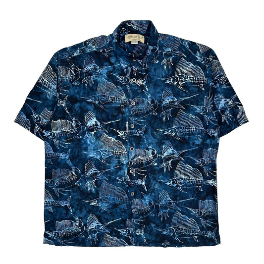 Johari West Graphic Hawaiian Shirt - XL Blue Cotton