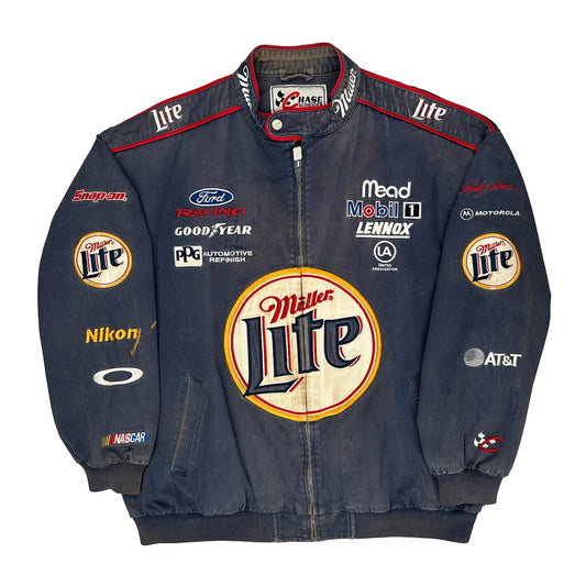 Vintage Miller Lite Chase Authentics Nascar Bomber Jacket - XL Blue Cotton