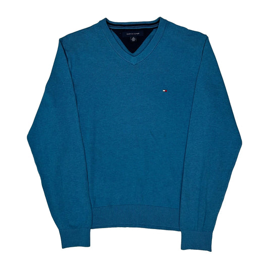 Tommy Hilfiger V-Neck Jumper - Medium Blue Cotton