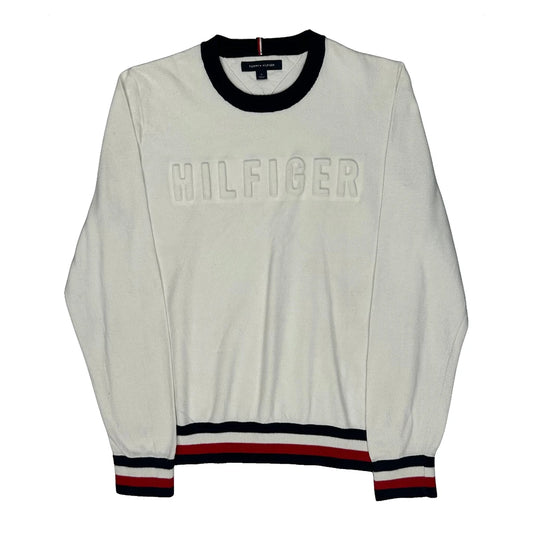Tommy Hilfiger Spellout Jumper - Medium White Cotton