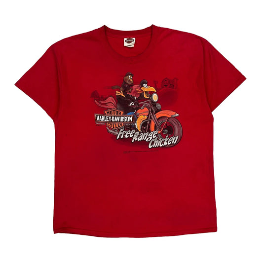 Looney Tunes Characters Harley Davidson Cartoon T-Shirt - XL Red Cotton