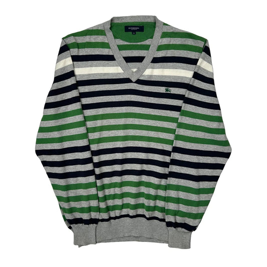 Burberry London Striped Long Sleeve T-Shirt - Small Green Cotton