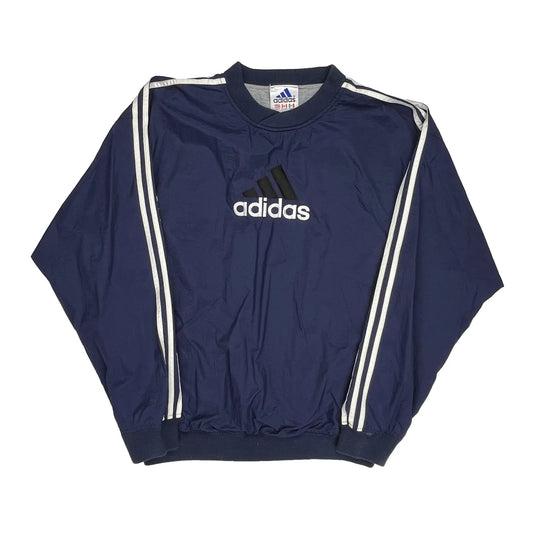 Adidas Striped Windbreaker - Large Blue Nylon