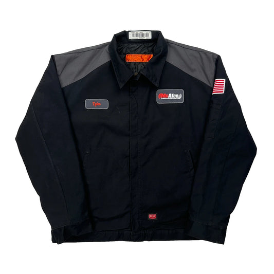 American Flag Patch On Sleeve Red Kap Collared Work Jacket - XL Black Polyester