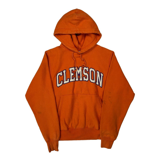 Vintage Reverse Weave Champion College Hoodie - Small Orange Cotton