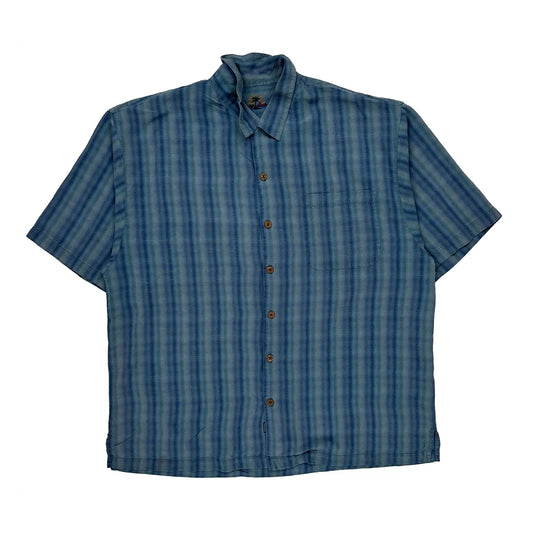Vintage Tommy Bahama Striped Hawaiian Shirt - XL Blue Silk