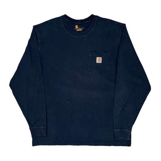 Carhartt Long Sleeve T-Shirt - Large Navy Cotton