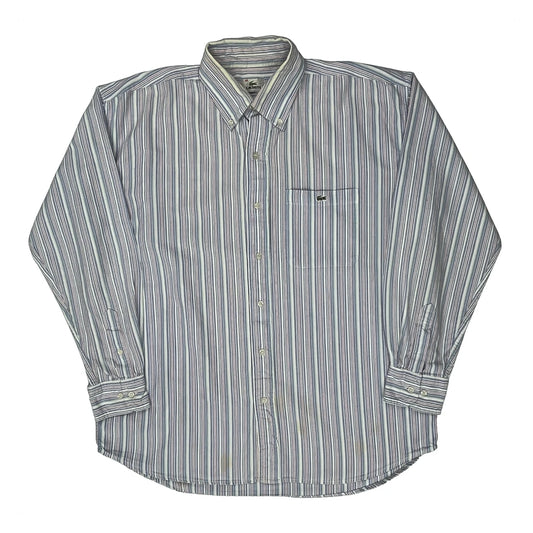 Lacoste Striped Shirt - Large Blue Cotton