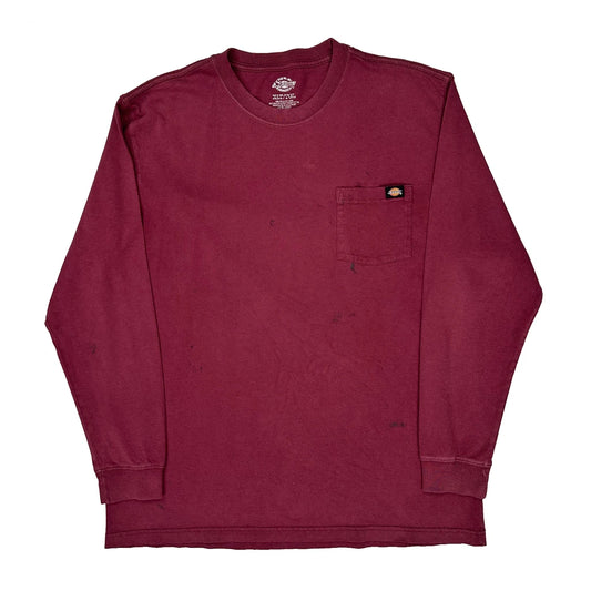 Dickies Long Sleeve T-Shirt - Large Burgundy Cotton