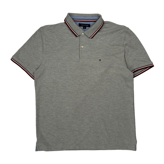 Tommy Hilfiger Striped Polo Shirt - Large Grey Cotton