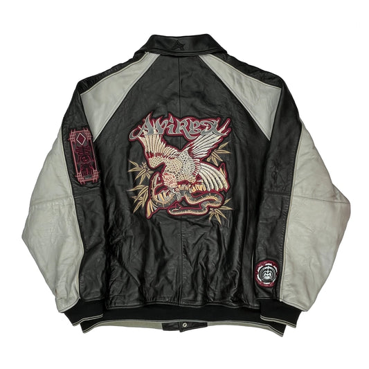 Vintage Eagle Embroidery Avirex Graphic Leather Jacket - 4XL Black Leather