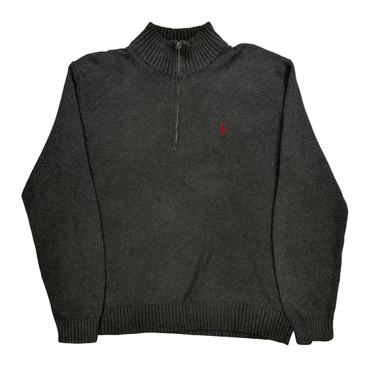 Polo By Ralph Lauren 1/4 Zip - Large Grey Cotton