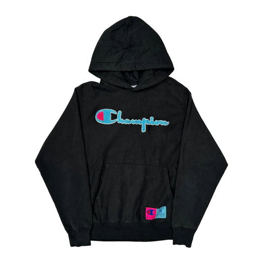 Vintage Reverse Weave Champion Spellout Hoodie - Medium Black Cotton