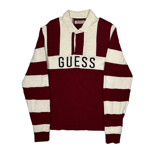 Guess Striped Knitted Rugby Shirt - Medium Burgundy Cotton