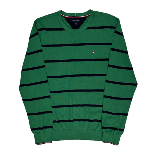 Vintage Tommy Hilfiger Striped Jumper - XL Green Cotton