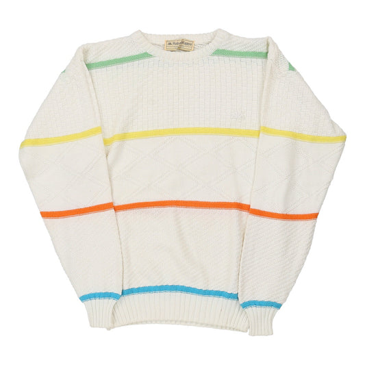 Vintage 80s  Kappa Striped Jumper - XS White Cotton Blend