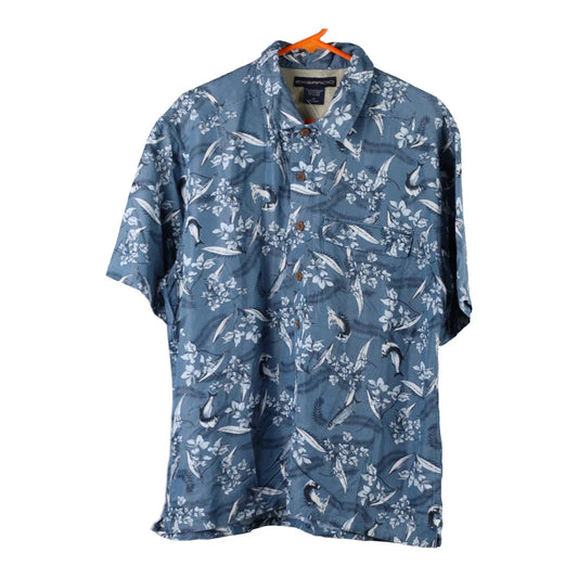 Vintage Ex-Officio Floral Hawaiian Shirt - Medium Blue Viscose Blend