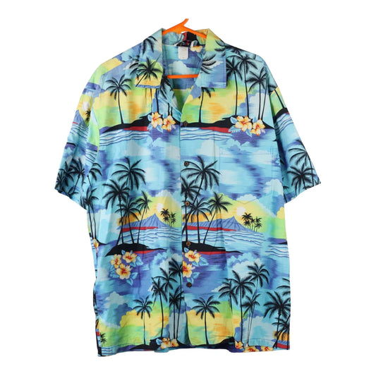 Vintage Aloha Republic Graphic Hawaiian Shirt - XL Blue Viscose Blend