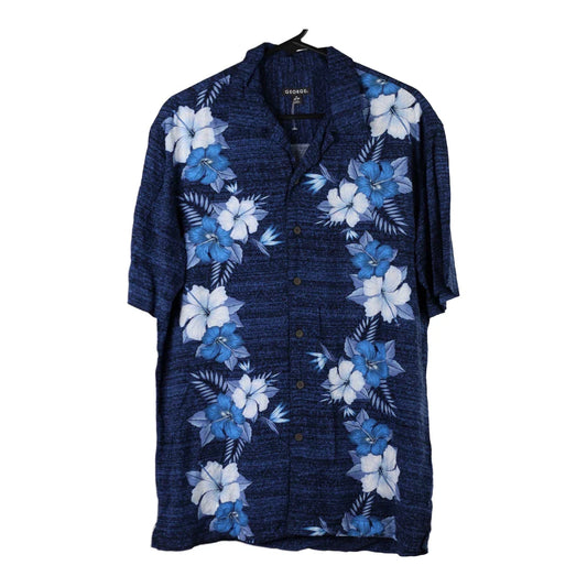 Vintage George Floral Hawaiian Shirt - Medium Navy Viscose Blend