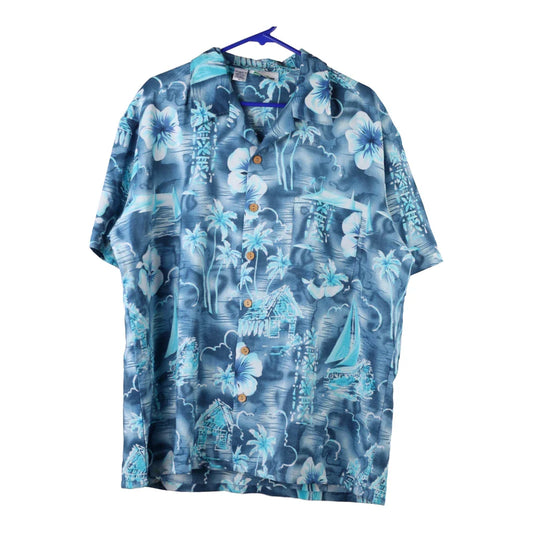 Vintage Unbranded Floral Hawaiian Shirt - XL Blue Viscose Blend