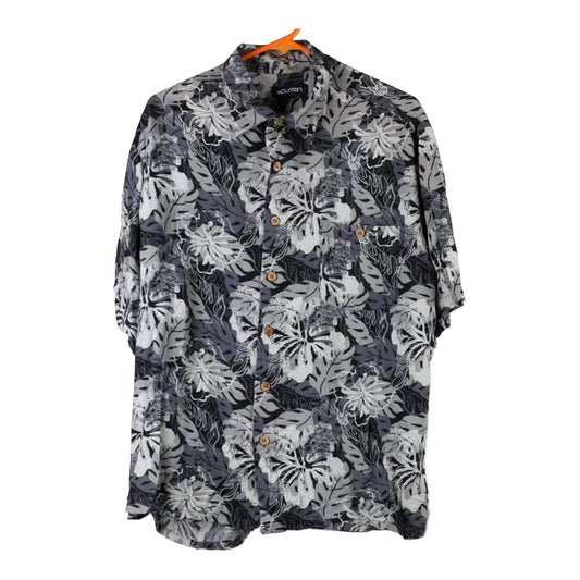 Vintage Puritan Floral Hawaiian Shirt - Large Grey Viscose Blend