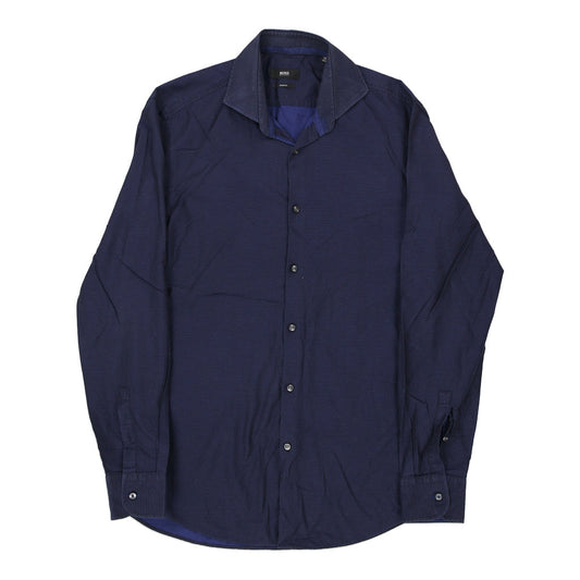 Vintage Boss Slim Fit Shirt - Medium Navy Cotton