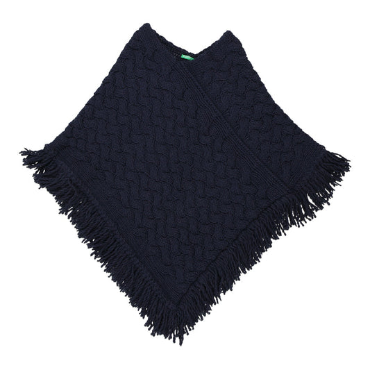 Vintage Poncho Benetton Jumper - Small Navy Cotton Blend