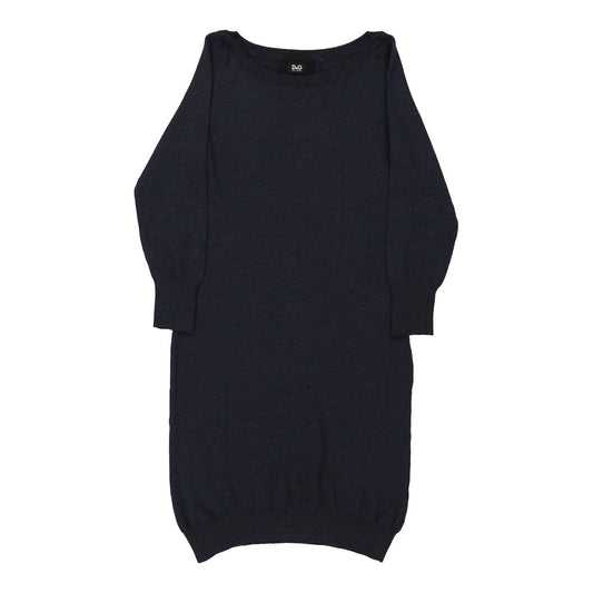 Vintage Dolce & Gabbana Jumper Dress - Medium Navy Wool Blend