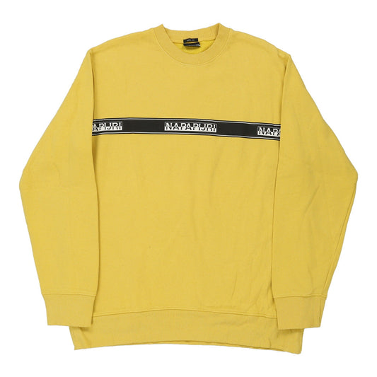 Vintage Napapijri Spellout Sweatshirt - Medium Yellow Cotton