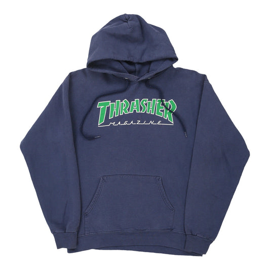 Vintage Thrasher Graphic Hoodie - Small Navy Cotton Blend
