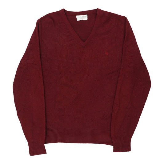 Vintage Made in USA Christian Dior V-neck Jumper - Large Burgundy Acrylic