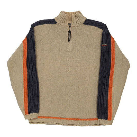 Vintage Napapijri 1/4 Zip - Small Beige Cotton