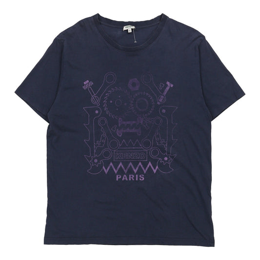 Vintage Paris Kenzo Graphic T-Shirt - XL Navy Cotton