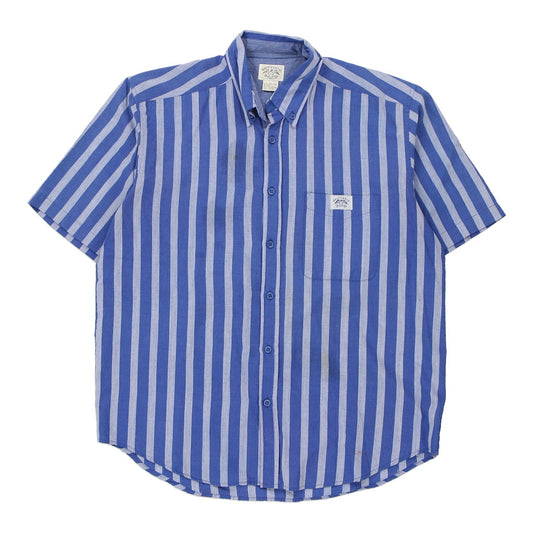 Vintage Britannia Striped Short Sleeve Shirt - Large Blue Polyester Blend