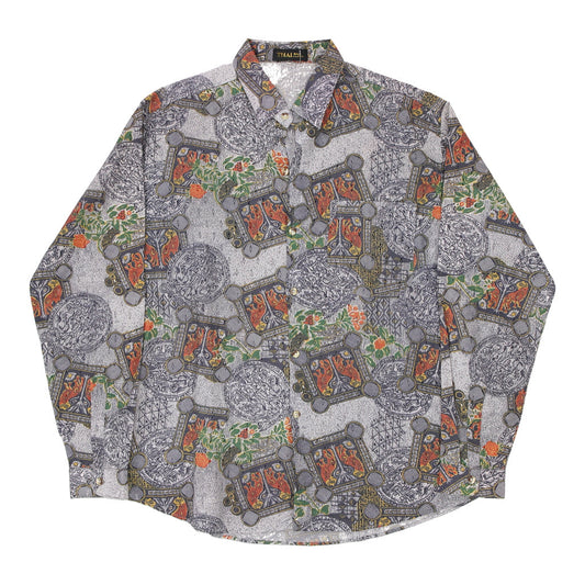 Vintage Thai Patterned Shirt - Large Grey Polyester