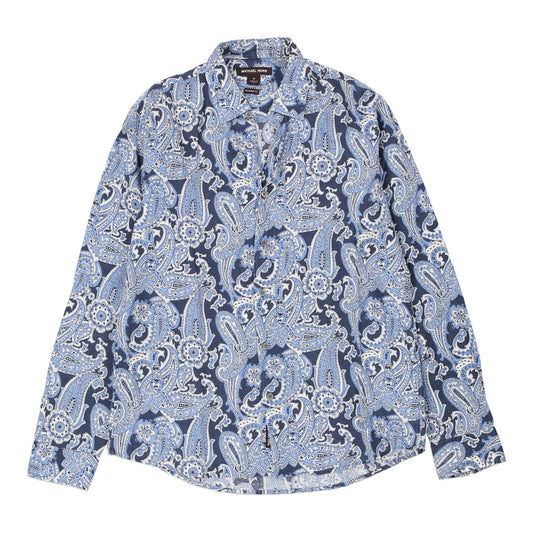 Vintage Michael Kors Patterned Shirt - Medium Blue Cotton