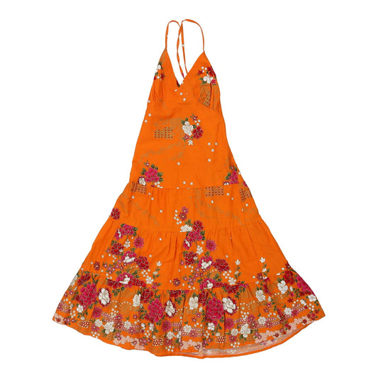 Vintage Unbranded Floral Dress - Small Orange Cotton