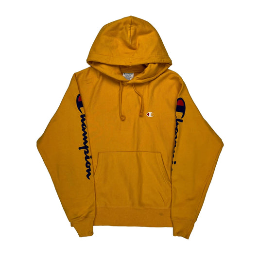 Reverse Weave Champion Spellout Hoodie - Medium Yellow Cotton