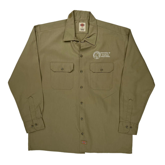 Vintage Township Of Chatham Public Works Dickies Shirt - Large Khaki Polyester Blend