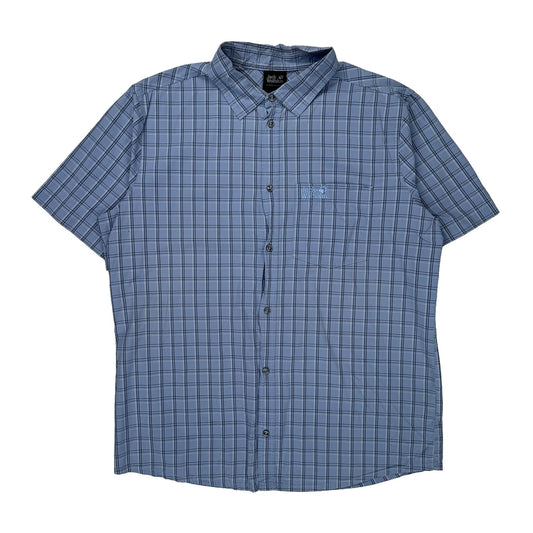 Vintage Jack Wolfskin Checked Short Sleeve Shirt - XL Blue Polyester