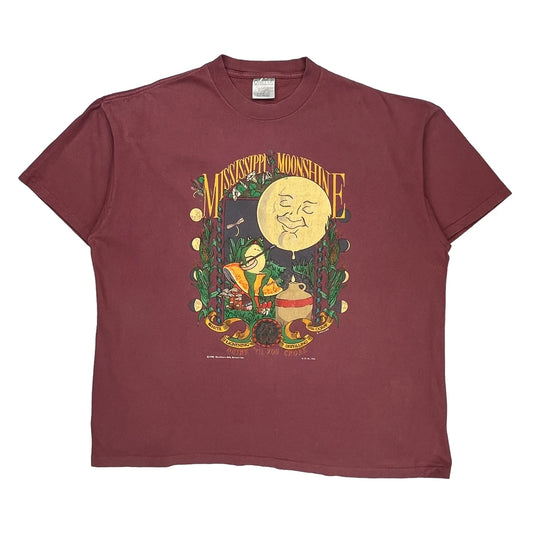 Mississippi Moonshine Oneita Single Stitch T-Shirt - 2XL Burgundy Cotton